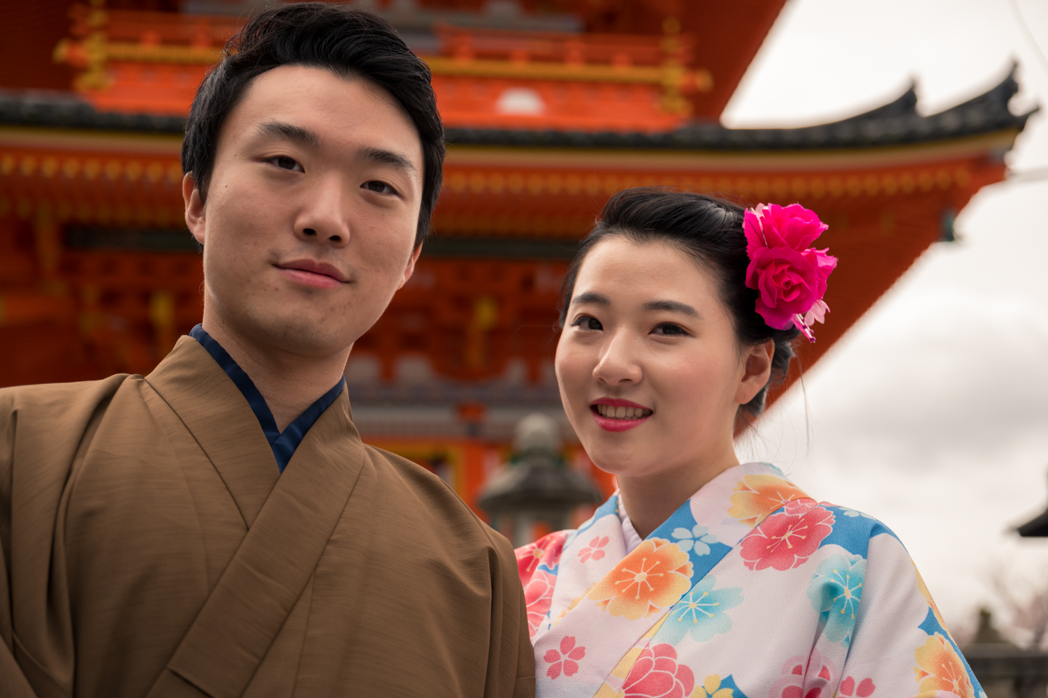 Couple from South Korea at Kyomizudera Temple, Kyoto.