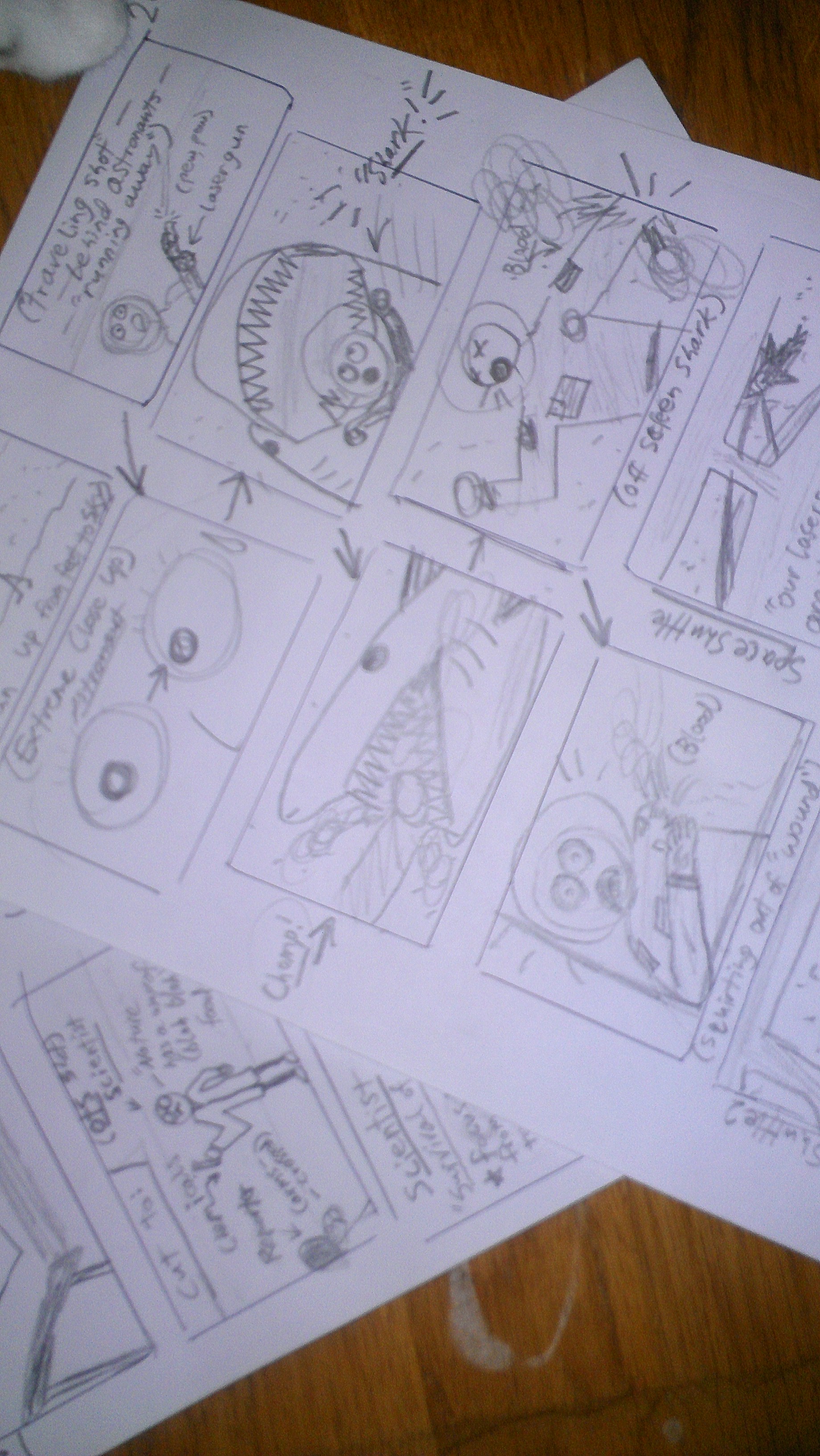Storyboards for 'Space Sharks'