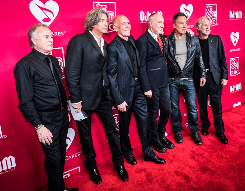 (left to right) Dan Franklin (film producer), Rob Bruce (film producer), Bill Curbishley (Pete Townsend's manager & honoree), Pete Townsend (honoree), Bruce Springsteen, Neal Portnow (Grammy/ Recording Academy President) Red Carpet photo credit: Drew Wiedemann.