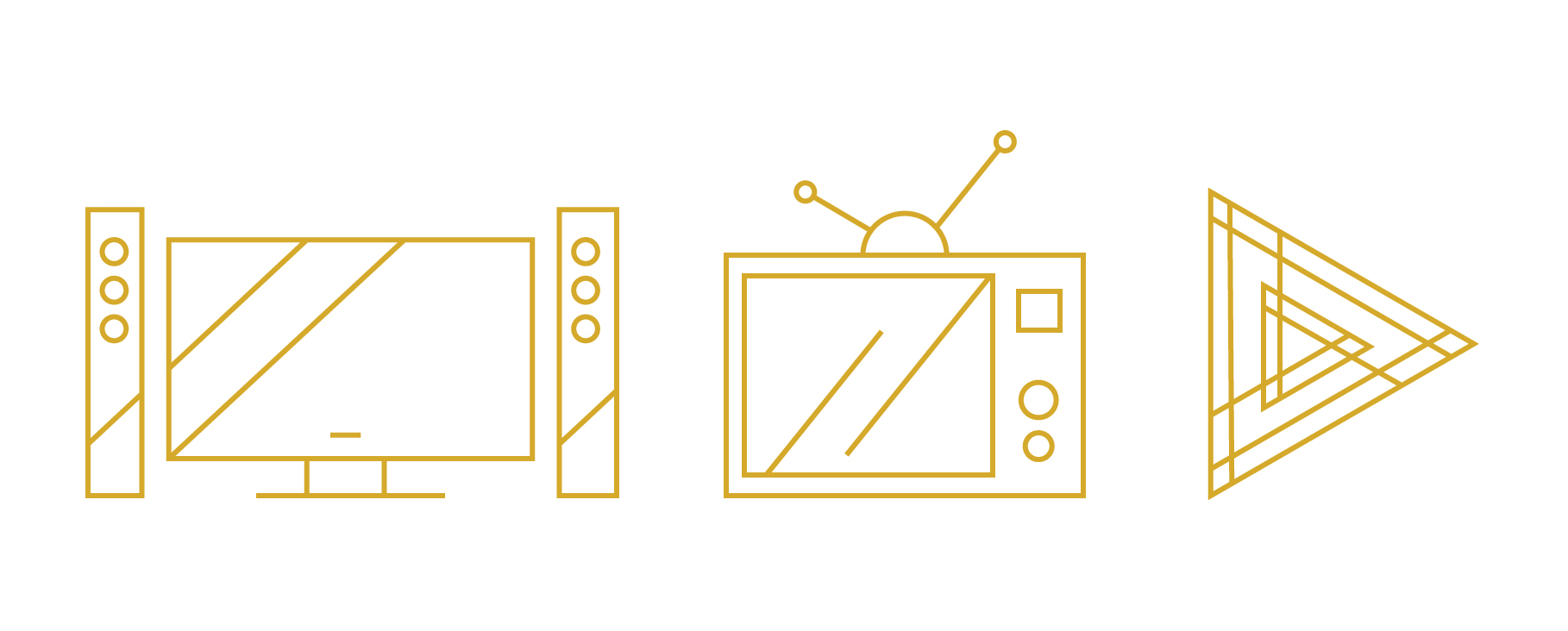 Here is a good example of content choice in an icon that can impact the brand voice. These icons all get at the idea of video, but each allows for a different tone of voice when referring to video. Does your company want to be modern with a fancy tv set up, or quirky and retro hipster with an old tv, or more geometric but straightforward with a play button? One option is more humorous, one is very stylistic and artistic, and the other choice is rich, modern and clean.