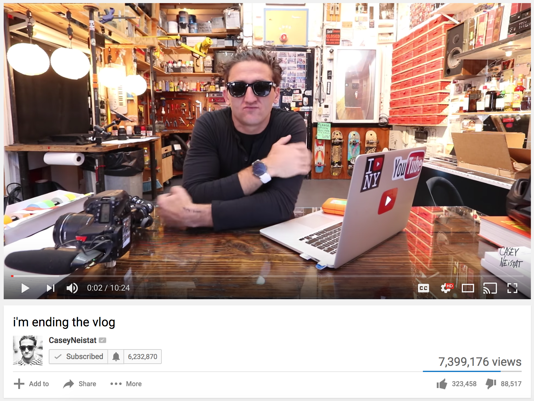 A screen shot of one of Casey Neistat's videos on the YouTube platform