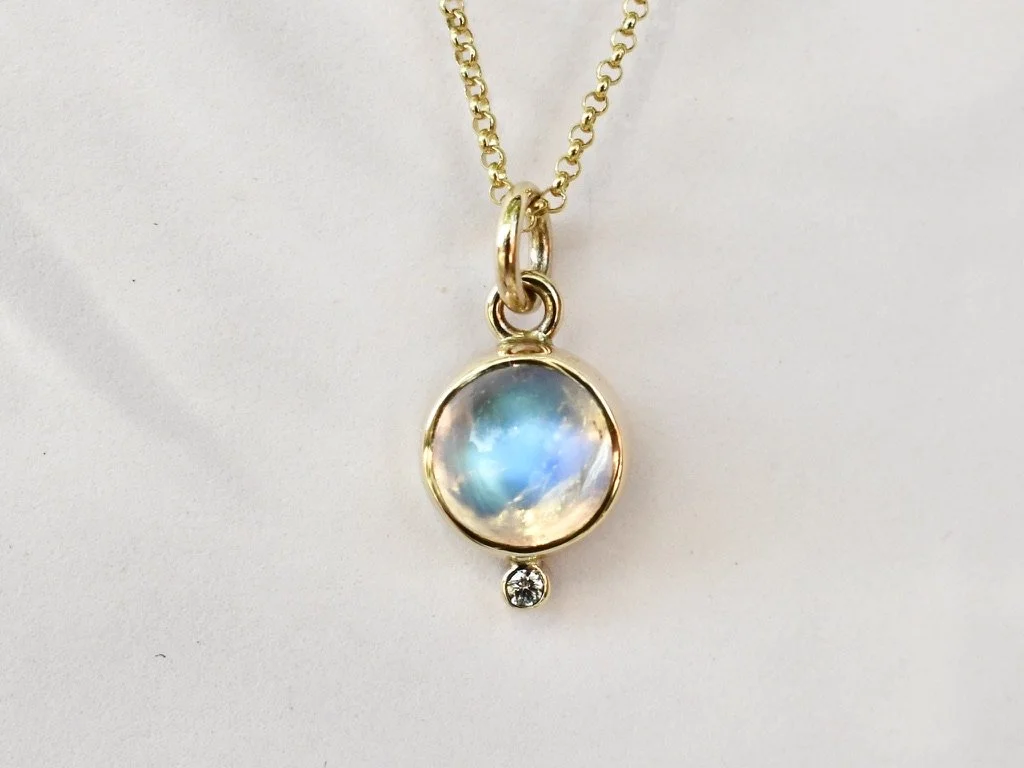 Astral Necklace | Moonstone &amp; White Diamond | Gold