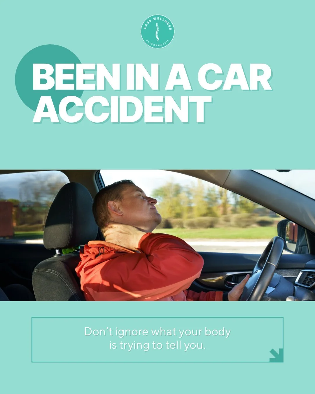 🚗 Been in a car accident &mdash; even a minor one?

Adrenaline can mask injuries at first, but symptoms like stiffness, headaches, or neck pain often show up later. Early chiropractic care helps address the root cause &mdash; not just the pain &mdas