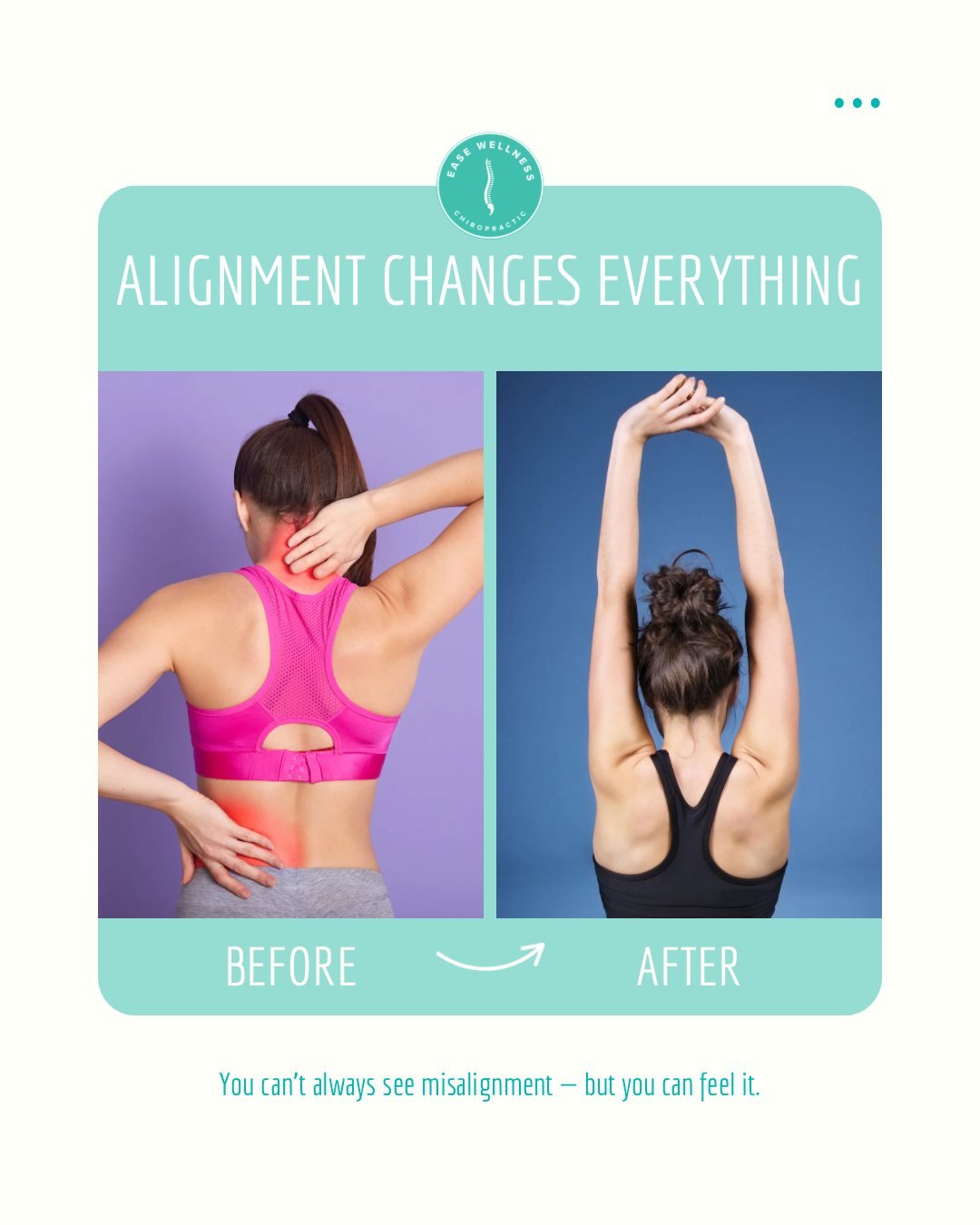 ✨ Alignment changes everything.

Improved range of motion isn&rsquo;t just something you see &mdash; it&rsquo;s something you feel. Proper spinal alignment eases strain, supports daily movement, and helps your body recover from old injuries or new on