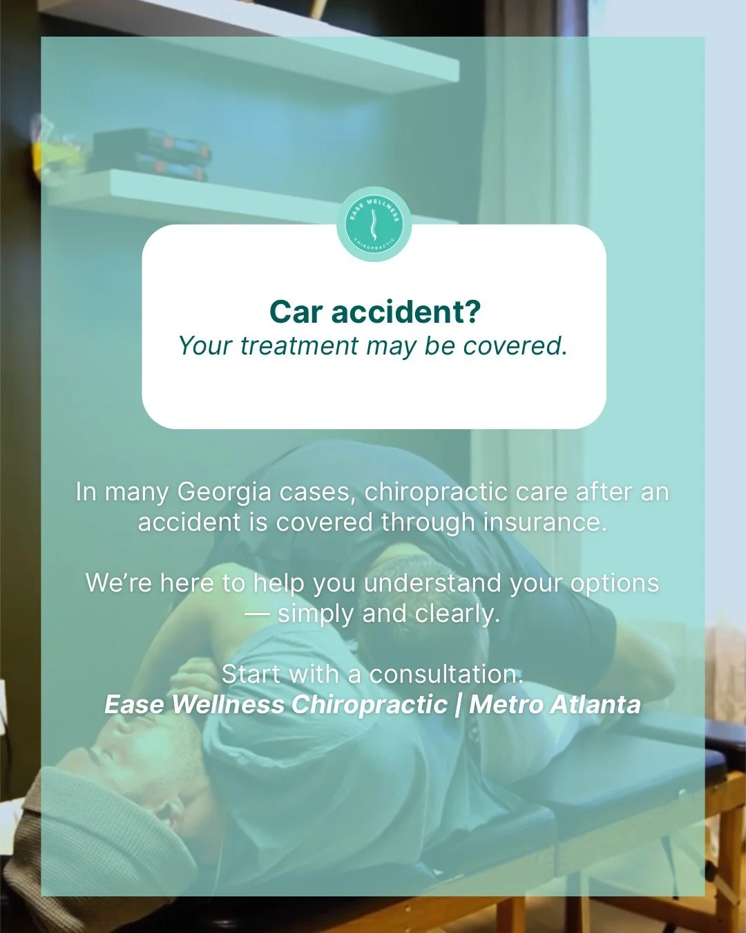 One of the most common questions we get after a car accident:
"Is chiropractic care covered?"
In most cases in Georgia - yes.

Personal injury protection (PIP) and at-fault driver liability insurance can often cover chiropractic treatment a