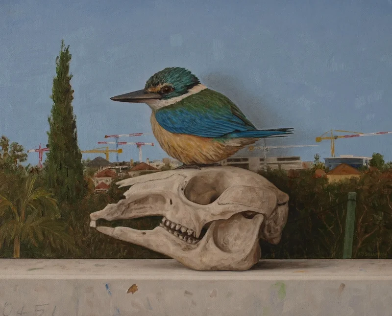 Sacred Kingfisher with Painted Landscape