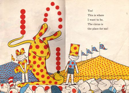 The leopard finally achieves happiness as a zoo performer. Is that the Cat in the Hat in the audience?