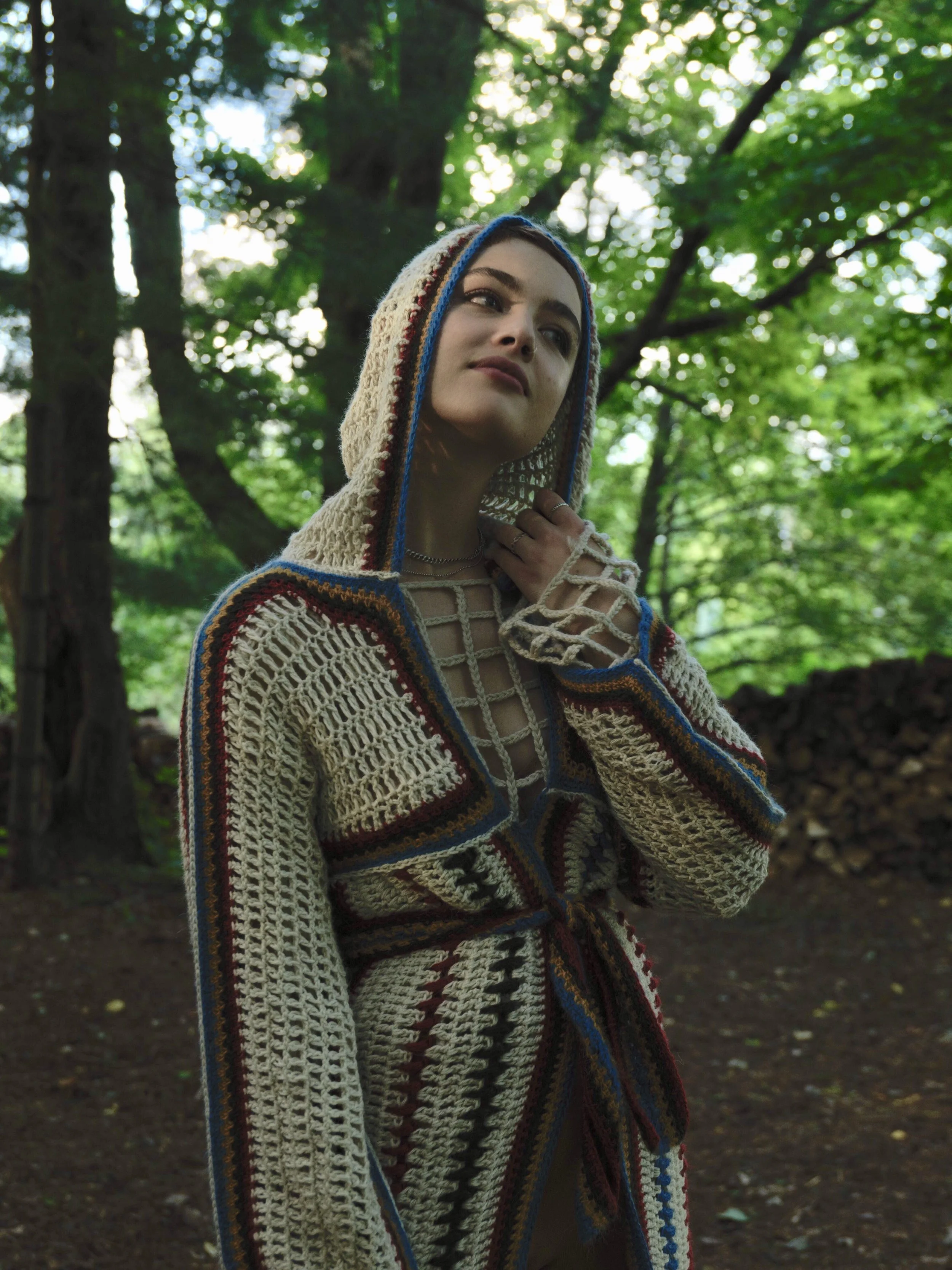 Rainbow crotche hooded cardigan 
