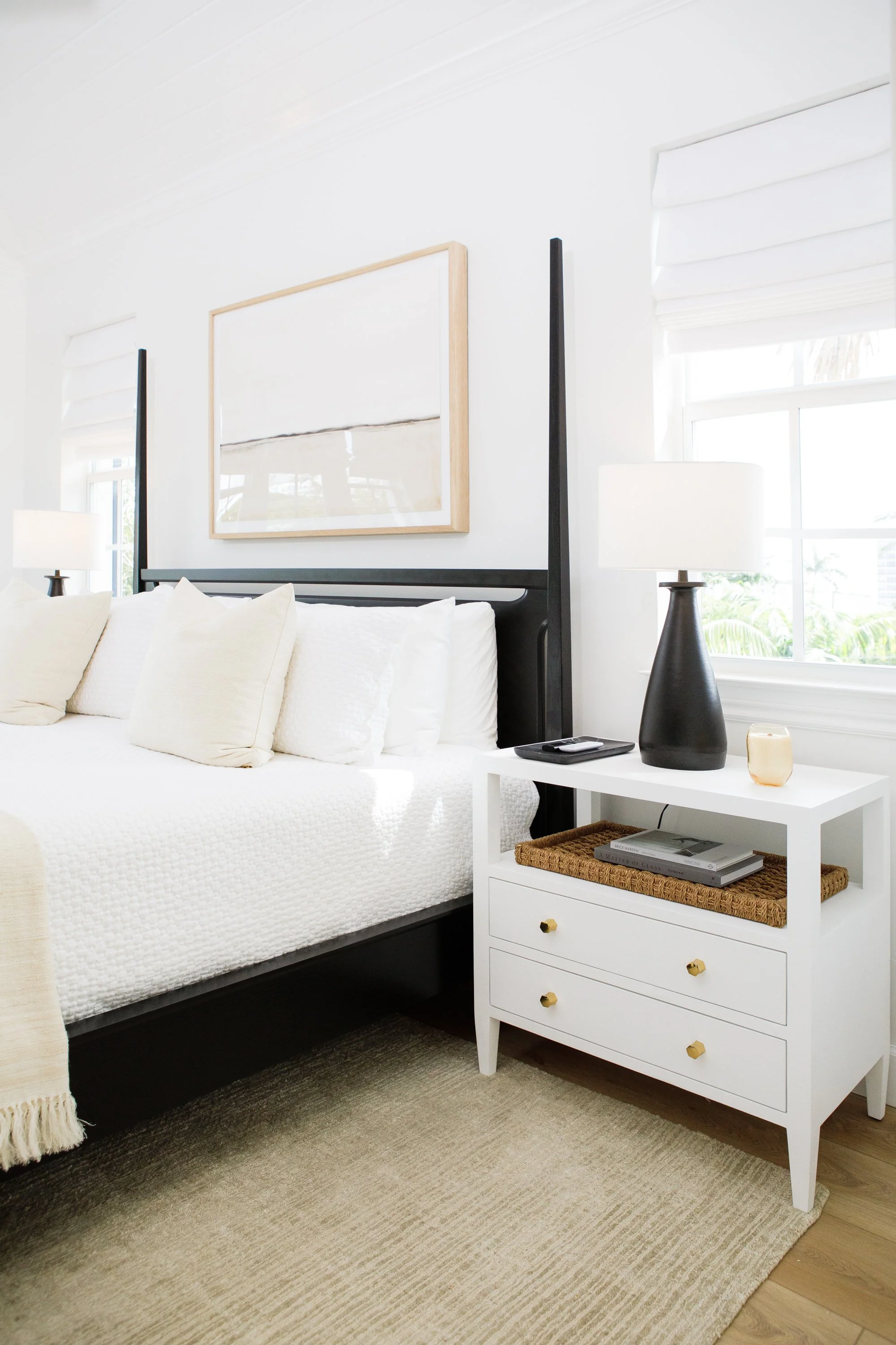 Custom bedroom interior with layered materials