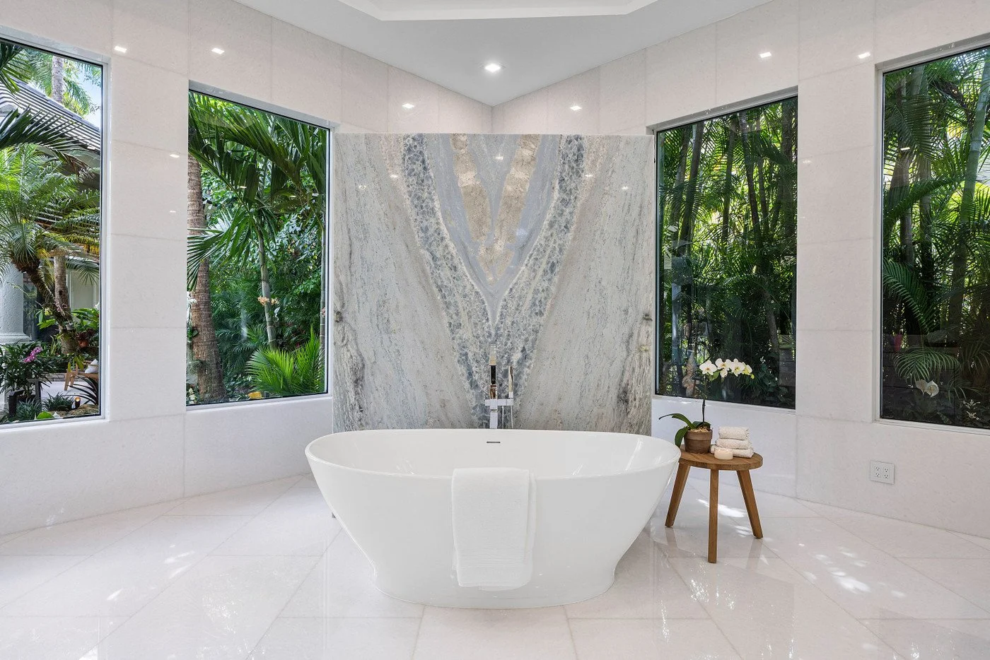 luxury master bathroom with marble slabs