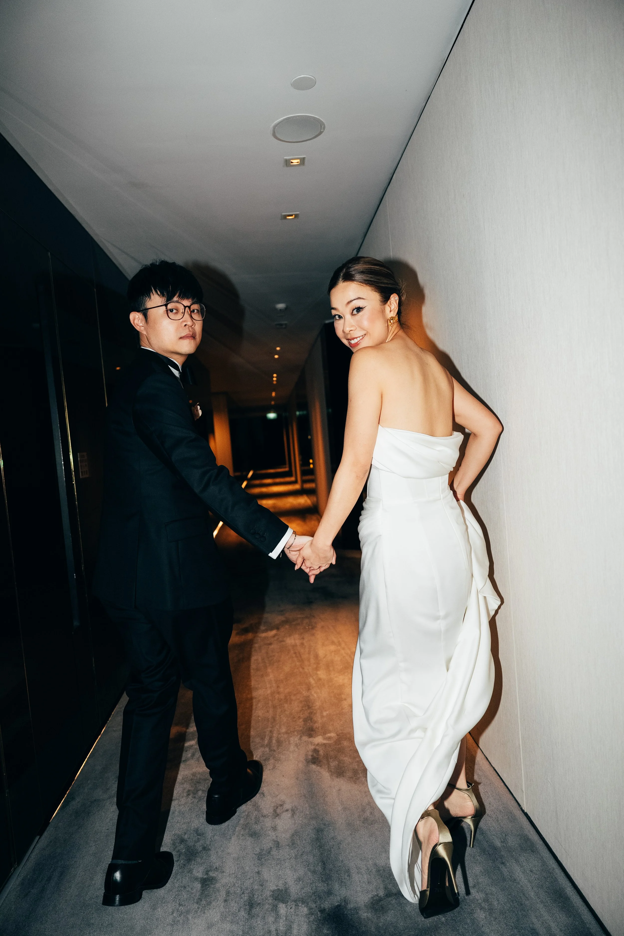 Phoebe and Jacky in a cinematic hotel wedding portrait at The Murray Hong Kong, Admiralty.