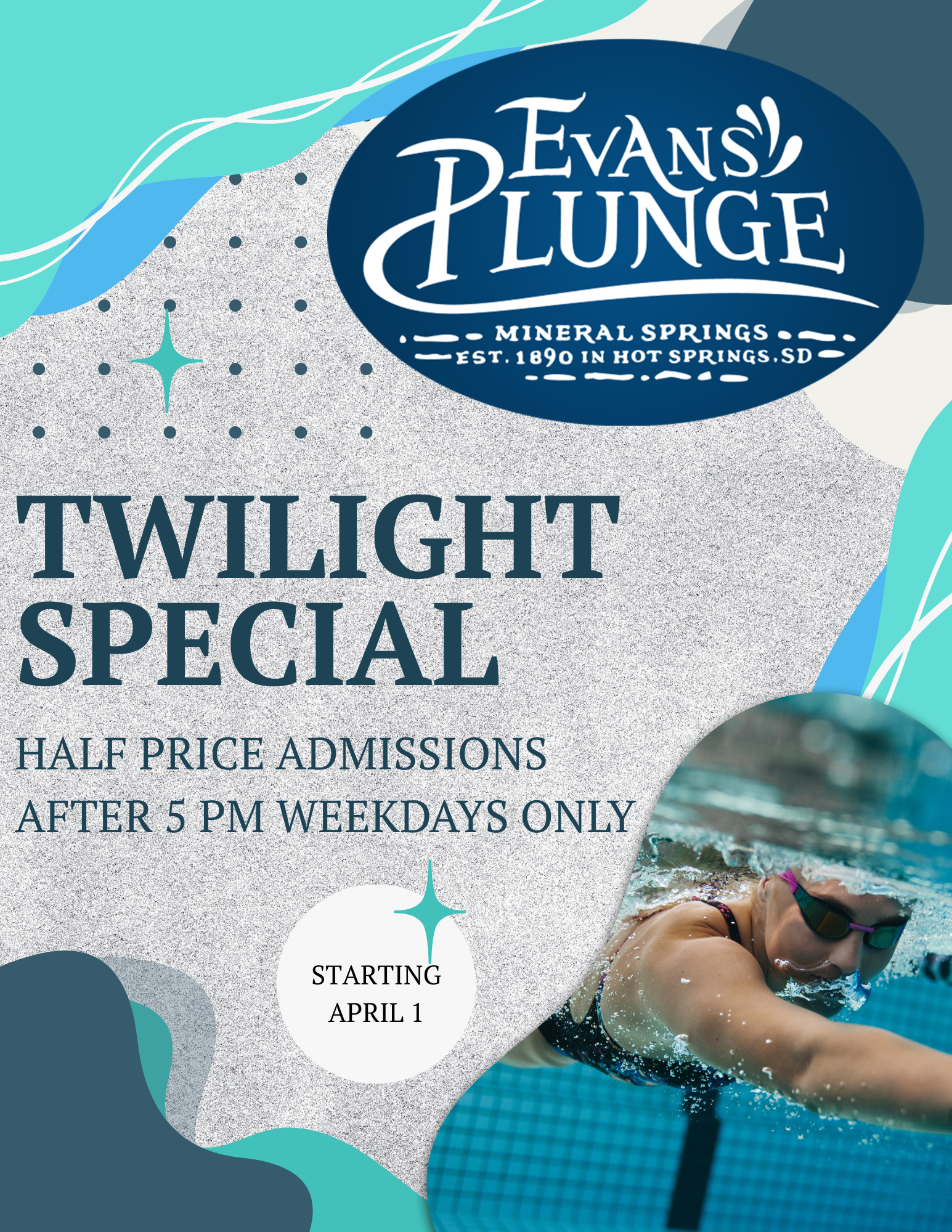 poster describing the twilight special for half off admission after 5pm weekdays