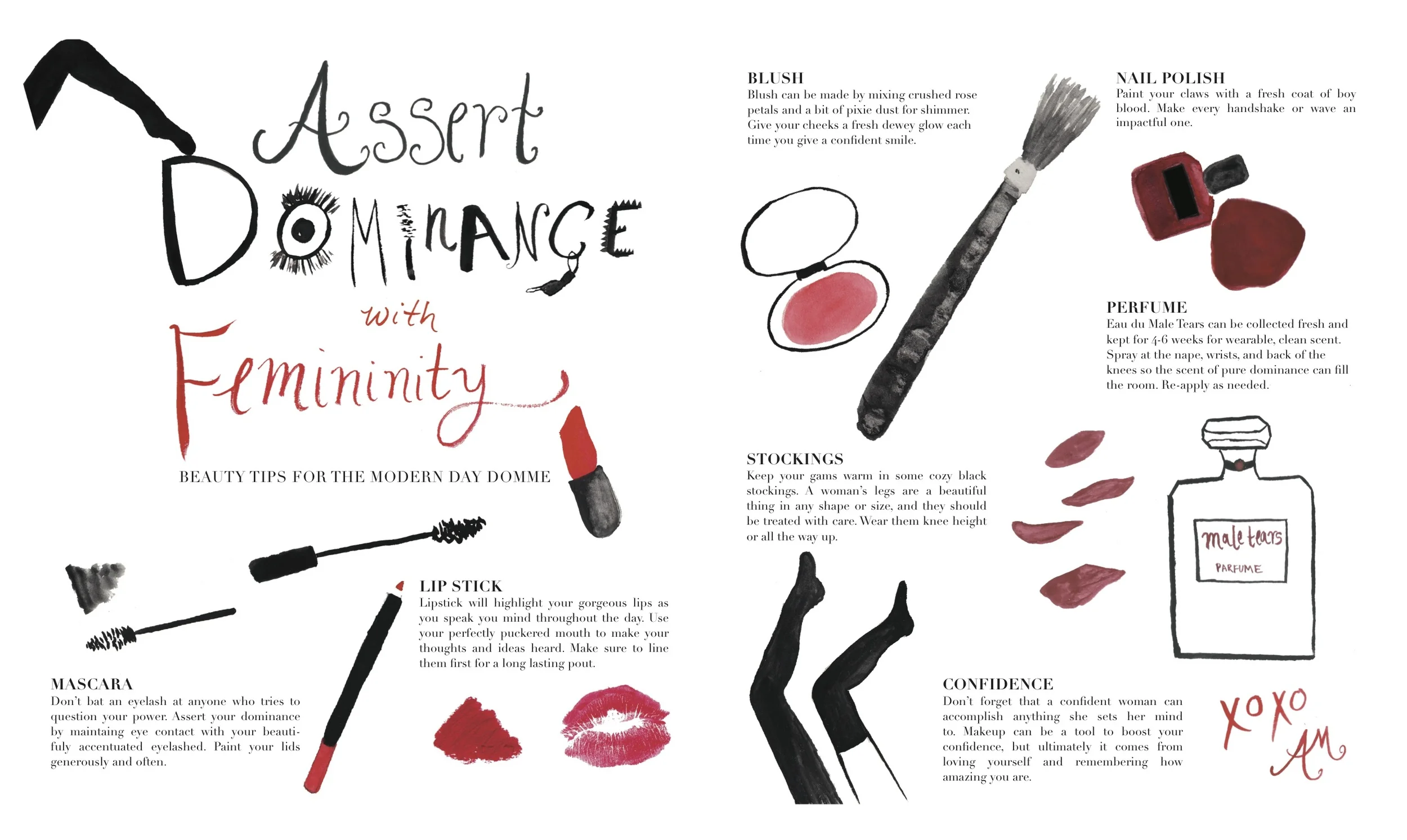 This was done as assingment for my Type+Image class. I created a magazine spread on how to assert dominance through femininity.