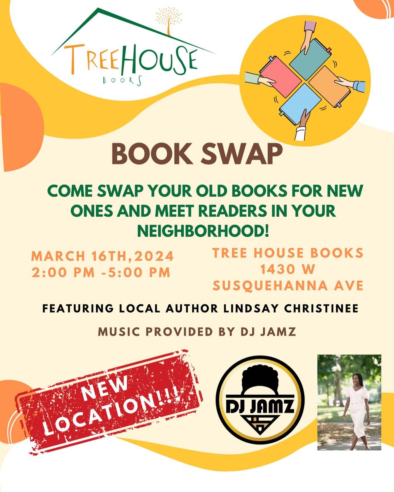 CHANGED LOCATION!!!
Come stop by our first book swap this year right out front of Tree House. Bring your old books and swap them for new ones and meet the featured author @lindsay_christinee 
With music provided by @djjvmz 

Tag below who your bringi