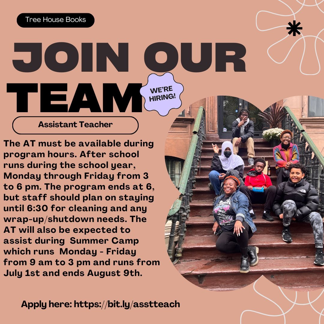 Join our team! 
We are looking for someone to fill our Assistant Teacher position here at Tree House Books. If interested please click the link below to apply!
https://bit.ly/asstteach
