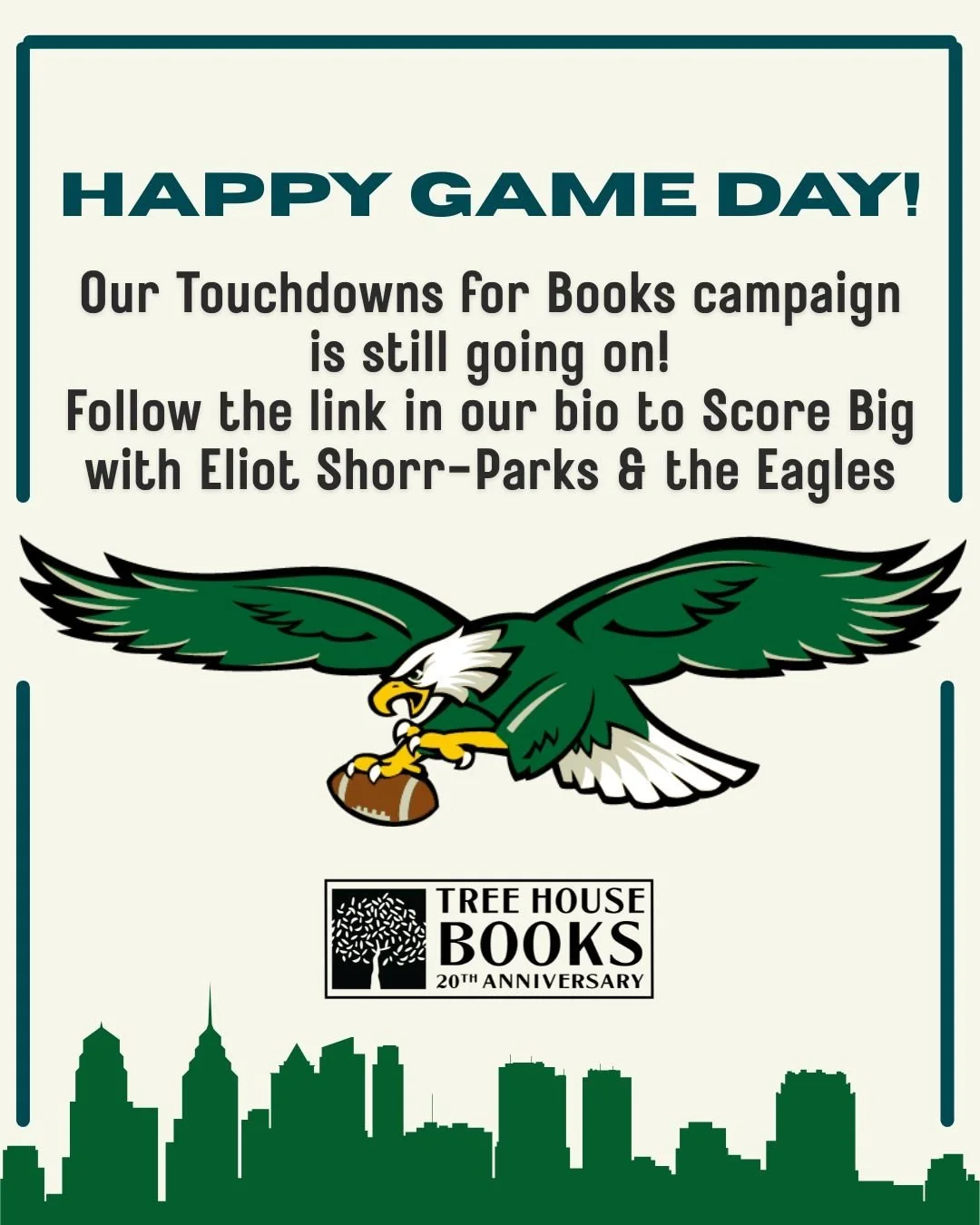Happy Sunday!
To donate and follow along on the campaign, look for the https://lght.ly/02hc5l1 link on our account and click on "Touchdown for Books" 
Go Birds!