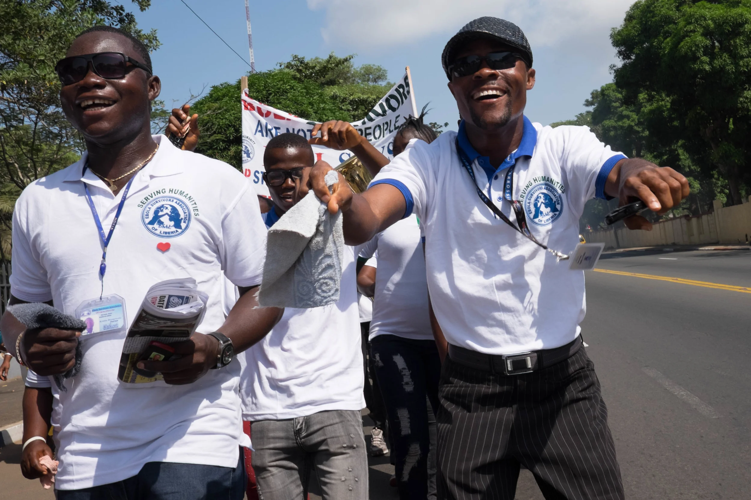 Ebola survivors hold a Valentine's Day Parade in Monrovia to raise awareness about stigmatization facing many of those who have recovered from the virus. February 14, 2015.
