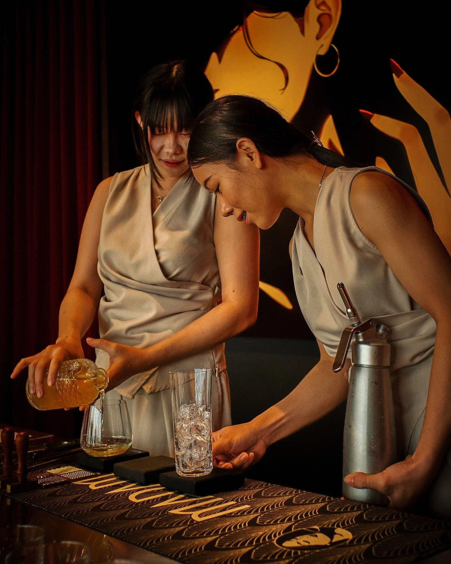 Behind the bar at Madame.

Nee &amp; Ning 
good drinks, good energy&hellip; and having a little fun with it.

Madame
8th floor, Lao Poet Hotel
6pm&ndash;1am