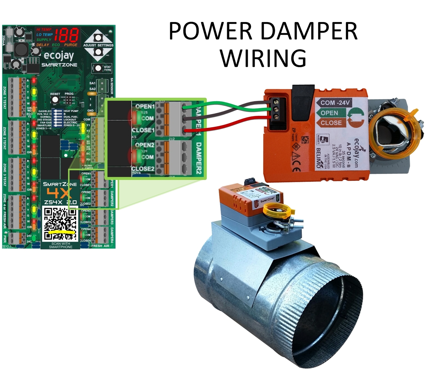 ZoningSupply.com - Zone Control - PRO-Grade Power Zone Damper (Round) | Hvac Damper Wiring | | Zone Control