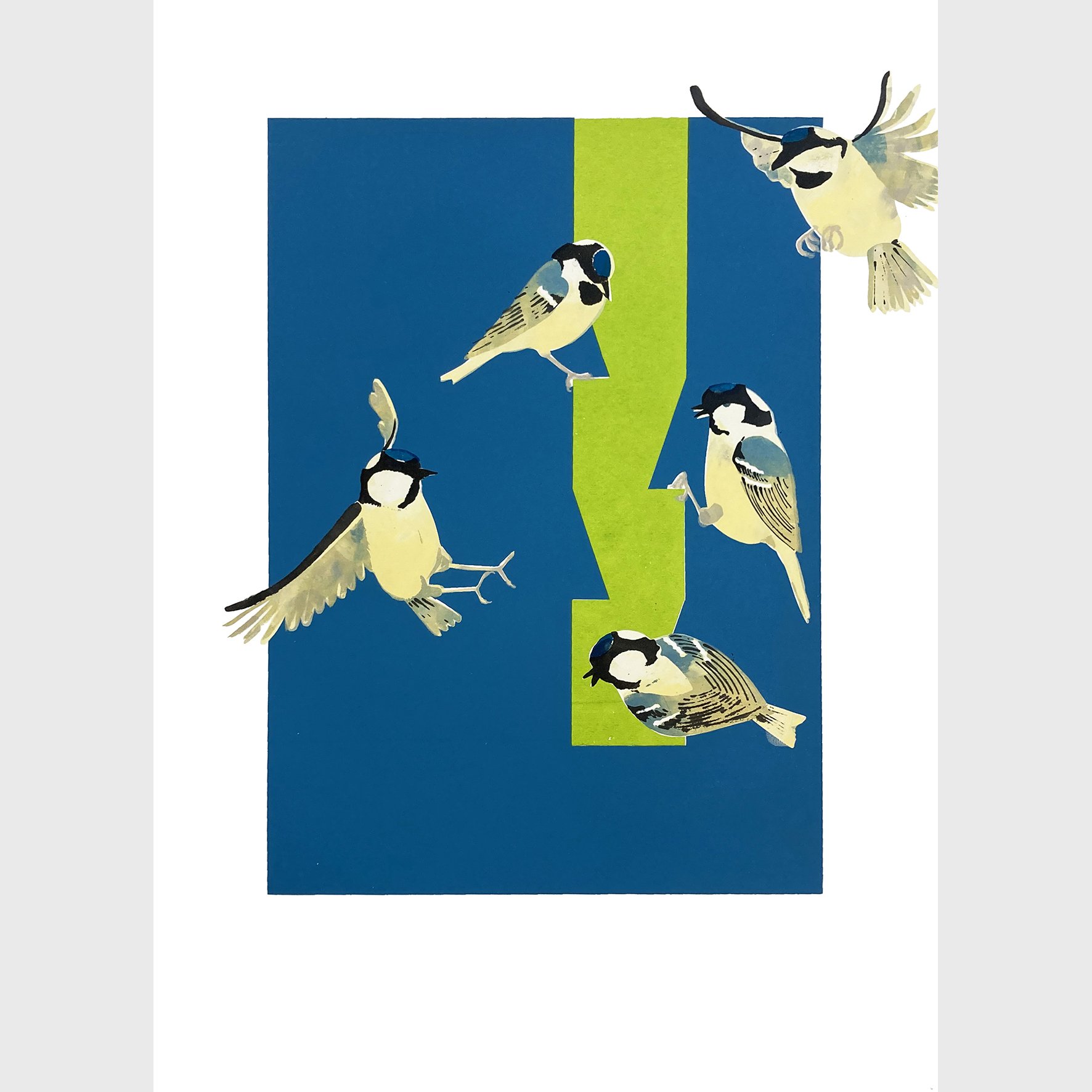   Feeding Time (Coal Tits)  Silkscreen print Unframed paper size: 420 x 594mm 