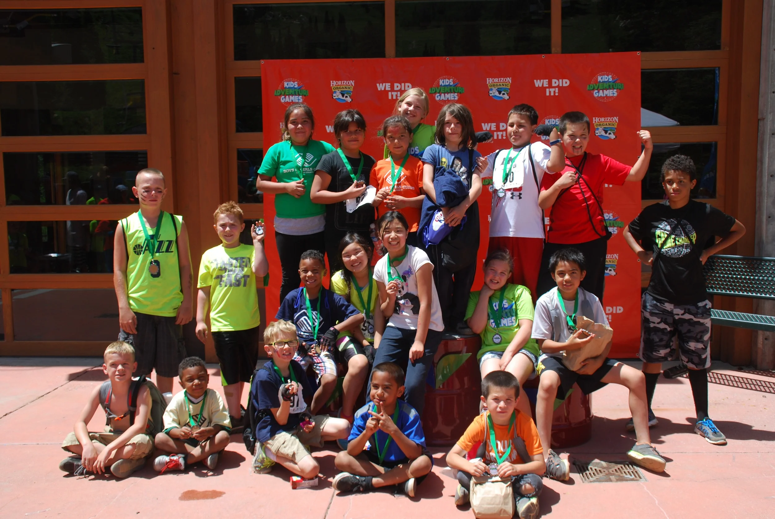 The group celebrated with their medals after crossing the finish line!