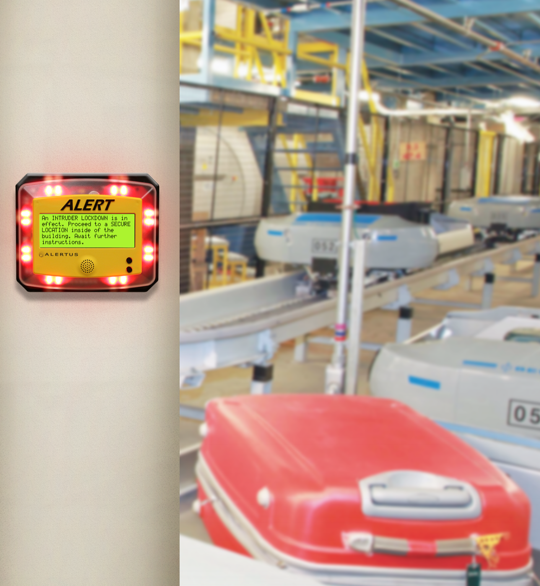 Emergency alert beacon in airport facility