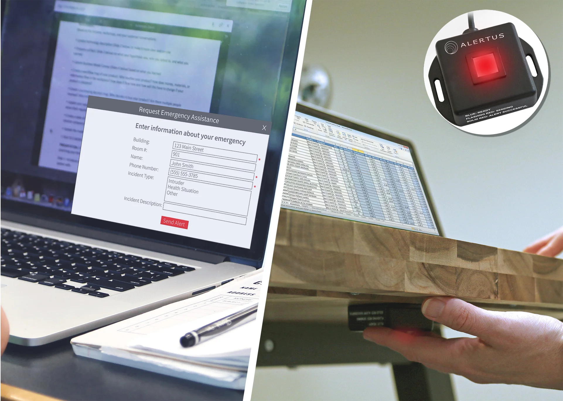 The Alertus Desktop Activator and USB Panic Button can also be configured for incident reporting