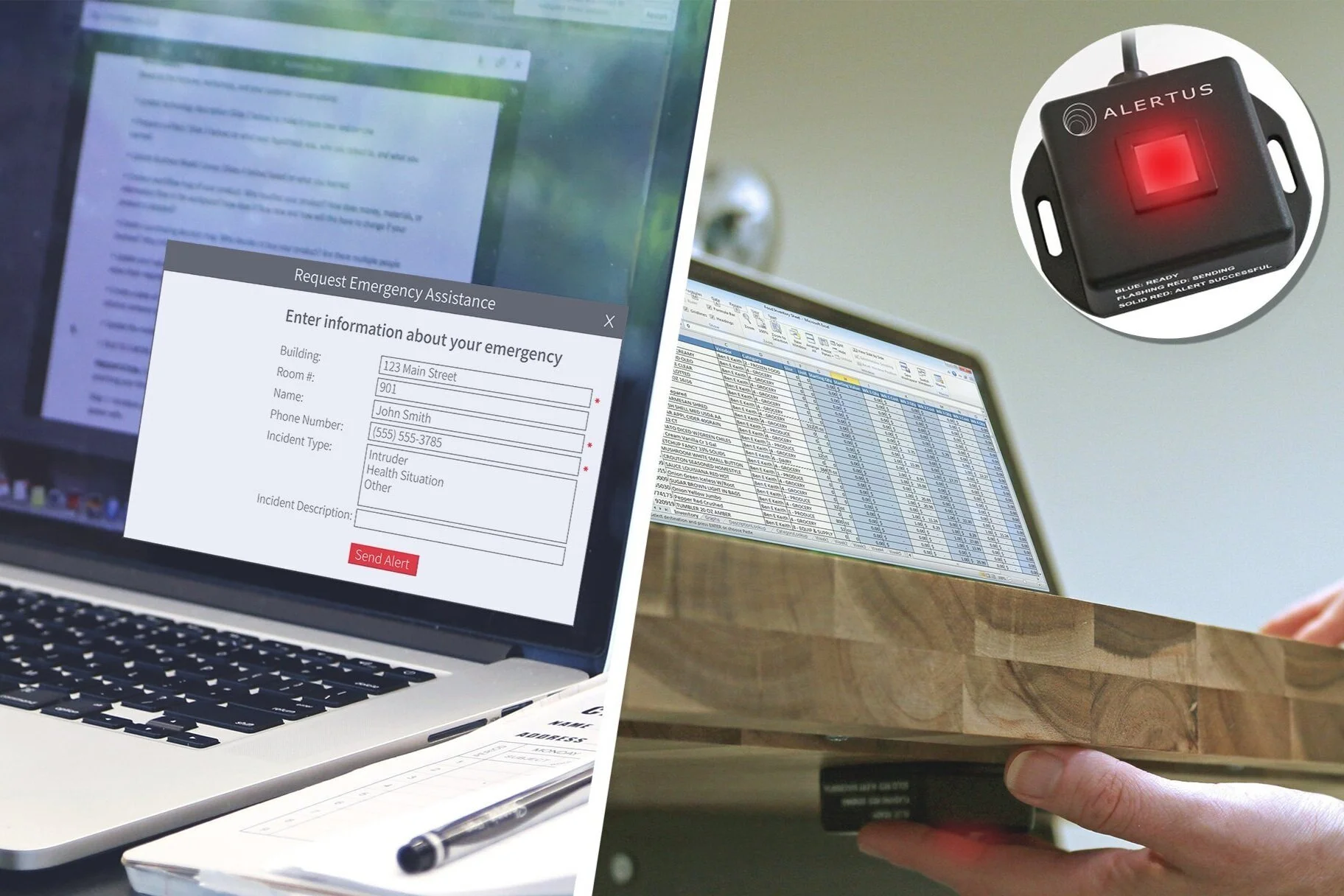 Multiple panic button options are available for quickly and easily activating alerts for various emergency scenarios.