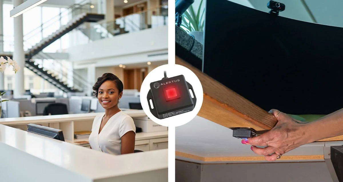 Discreet panic button solutions, including the Desktop Activator and USB Panic Button provide vulnerable front desk areas with enhanced safety.