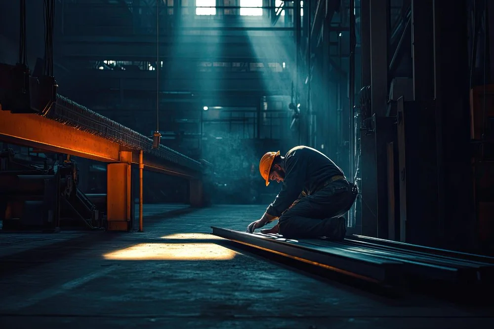 A maintenance worker working the night shift alone.