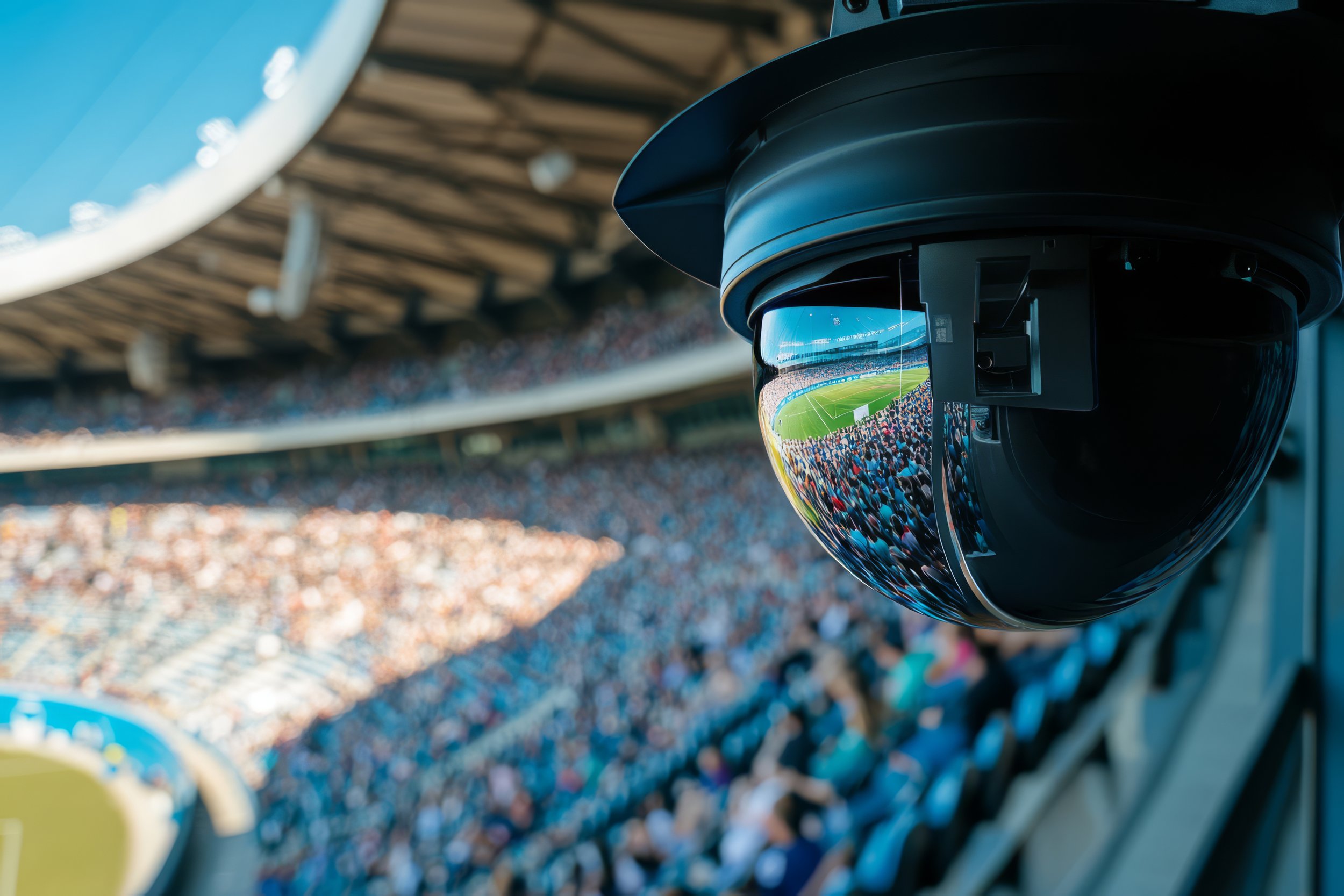 Security camera overlooking crowded stadium