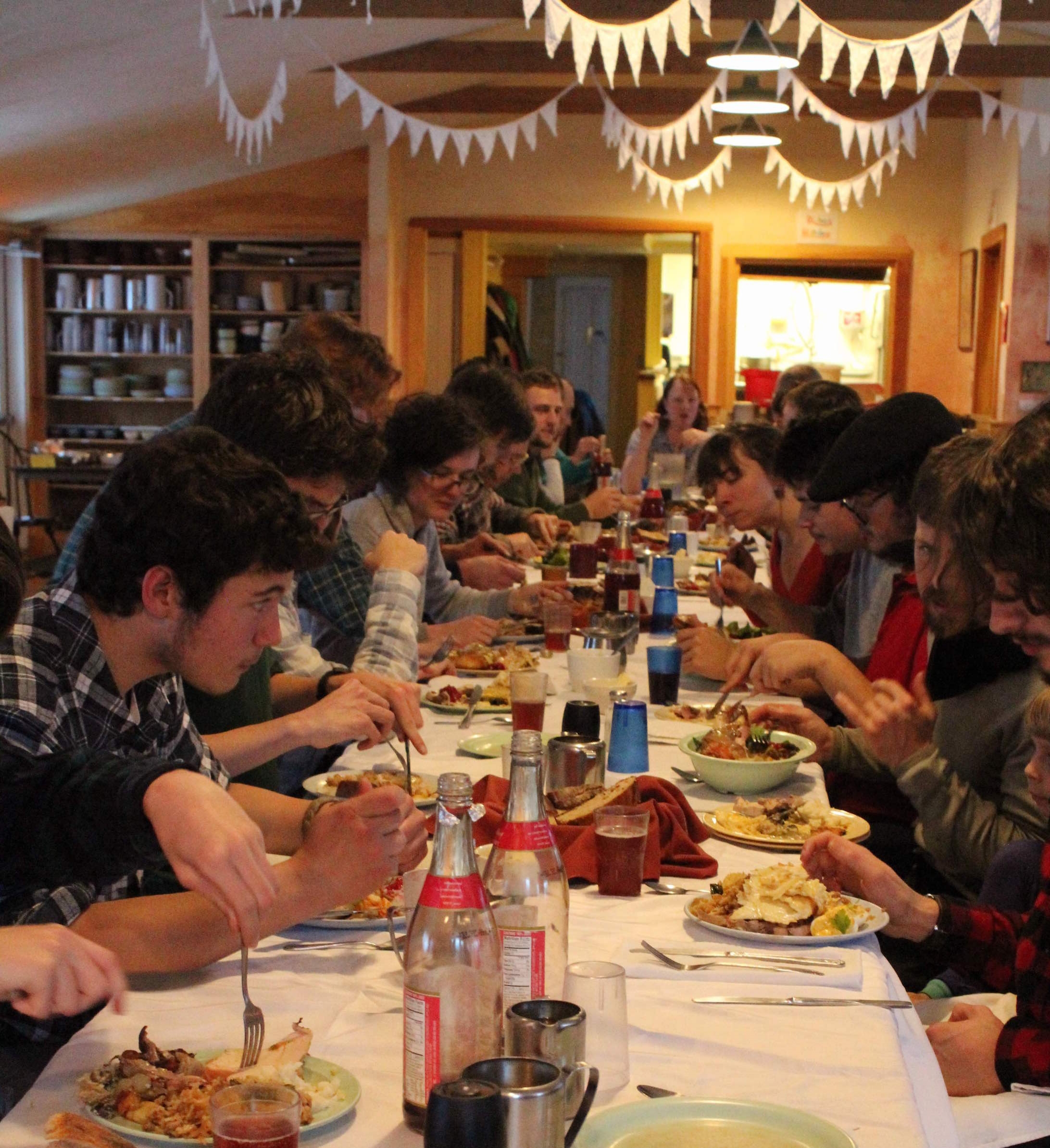 Our final community-wide feast, called GlenGiving, hosted and prepared by the gappers. Sam cooked a 40-pound turkey; Nory baked 6 pumpkin pies from Glen Brook pumpkins—and both were widely agreed to be the best anyone had ever had! Also featuring Dan’s home-made sourdough, Ed’s slow-cooked potatoes, and many other culinary delights.