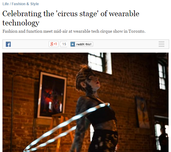 Fire and Glow Performer Bex spins hula hoops with every part of her body while they flash, blur, accelerate, and push specially placed sensors. Clothing by Masha Ruginets of Masha Apparel, technology by Ian Parker of Parker Designs. By: Amanda Rebecca Cosco Special to the Star, Published on Fri May 22 2015