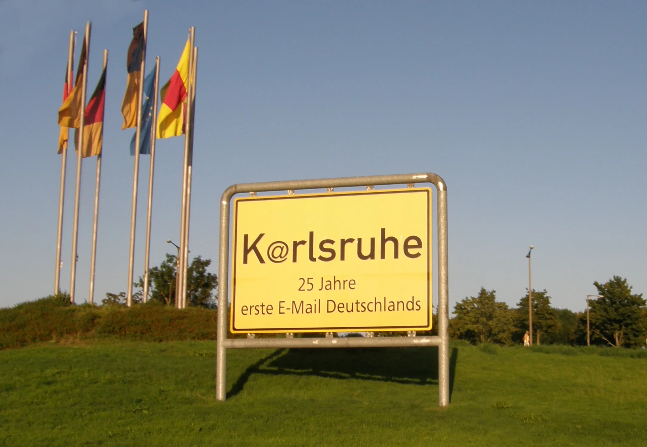 Karlsruhe, Germany was apparently the site of the first email from Germany to the US. &nbsp;The @ symbol may be called an Affenschwanz, or monkey's tail, in German. One day, maps will refer to this place as Kaffenschwanzruhe.&nbsp;This image is from…
