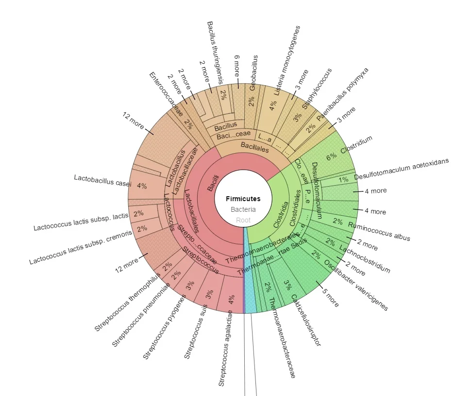 Sources of known genomic islands in Firmicutes - those present in the Islander database , at least. Notice how Krona summarizes some groups as " n more". That's very helpful when there are as many group names as we have here.