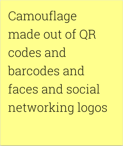 Camouflage made out of QR codes and barcodes and faces and social networking logos.