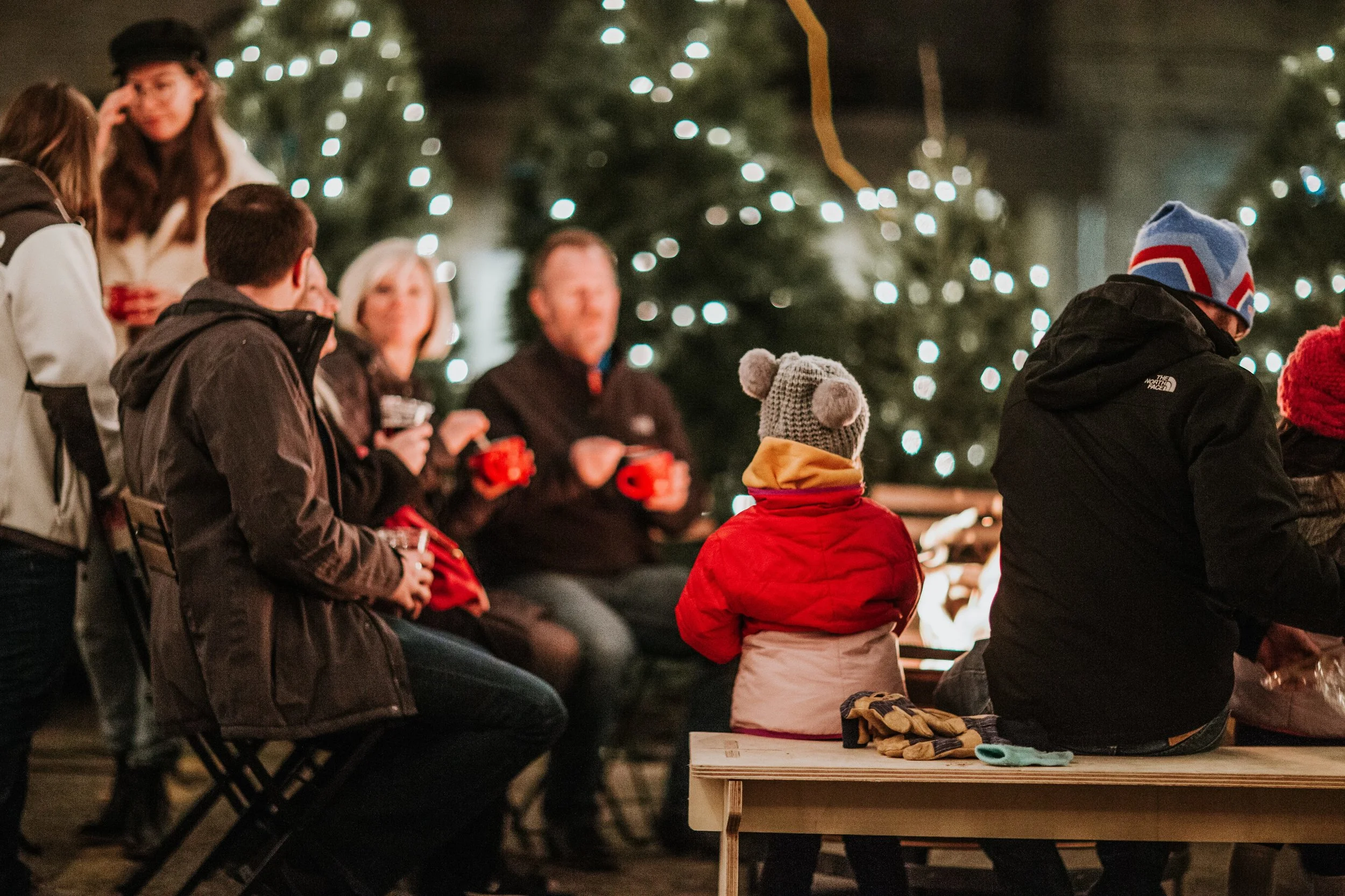 People gathered with old friends and made new ones while making s'mores and drinking mulled wine by the fire pits.