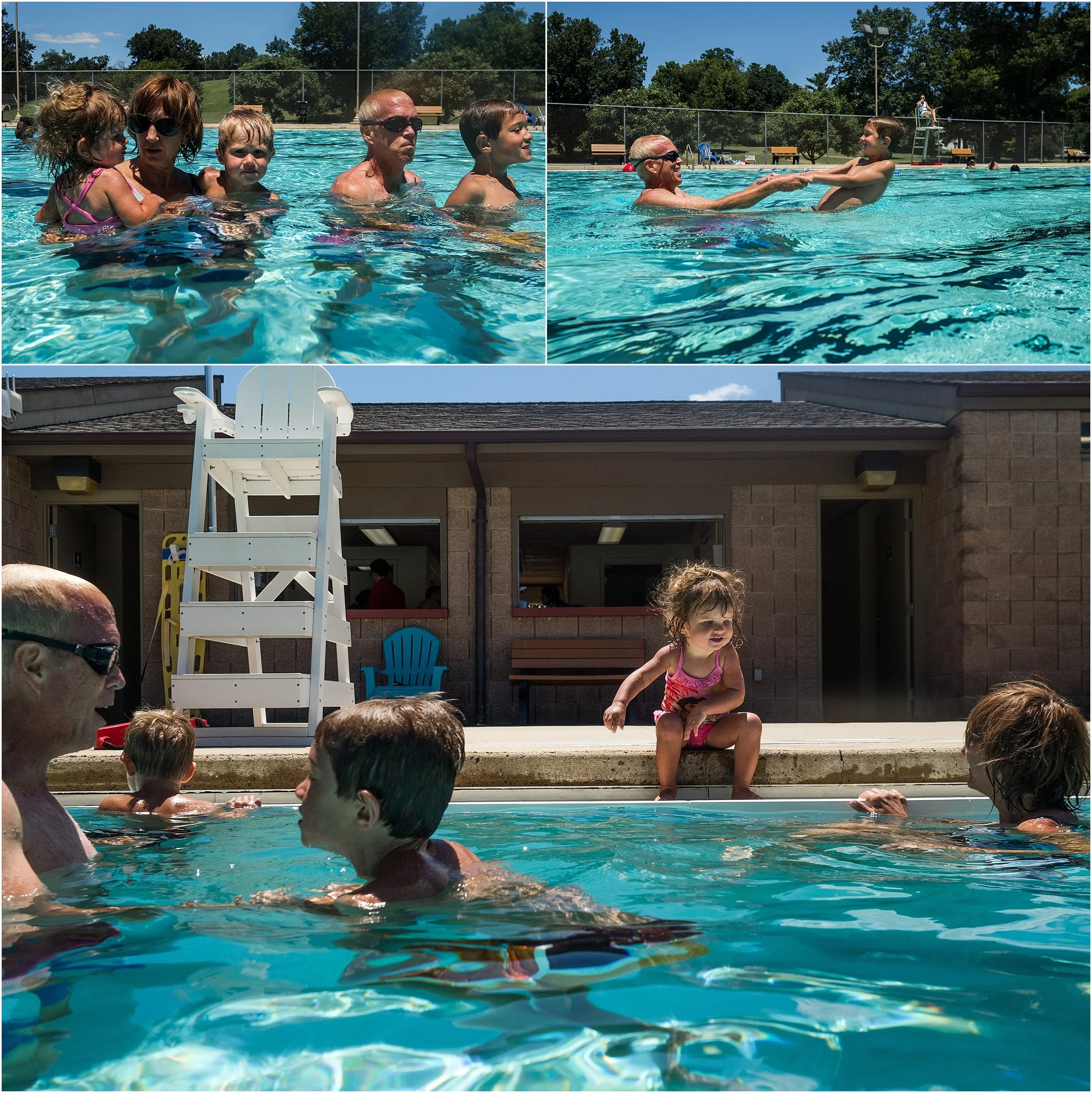 swimming pool with family, grandparents and kids