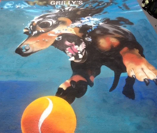  Dry pastel on pavement, 10x10’  San Rafael, CA  2013  Based on a photograph by Seth Casteel (used with permission).  