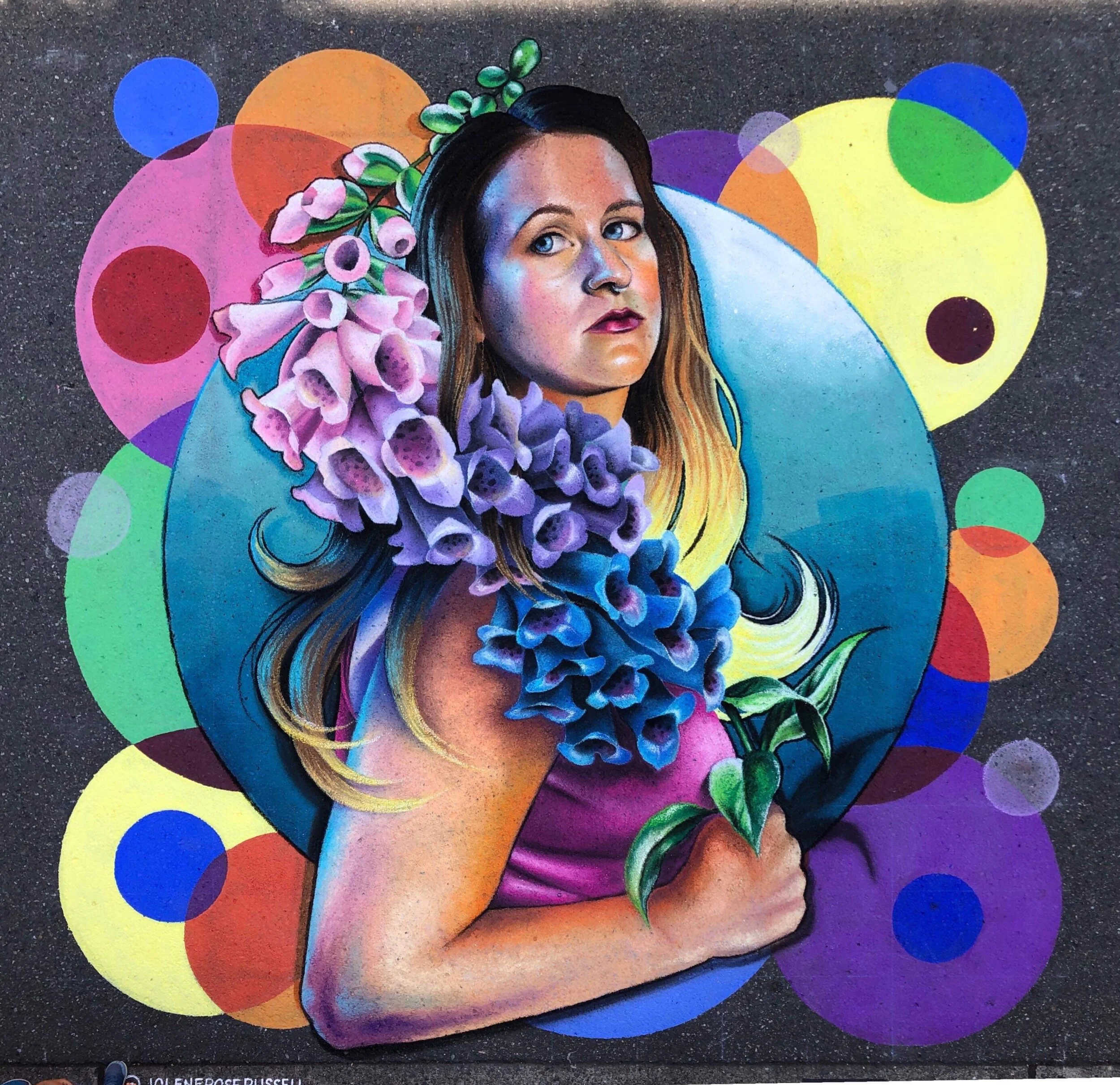  Dry pastel and tempera paint on pavement, 12x12’  Redmond, WA  2019 