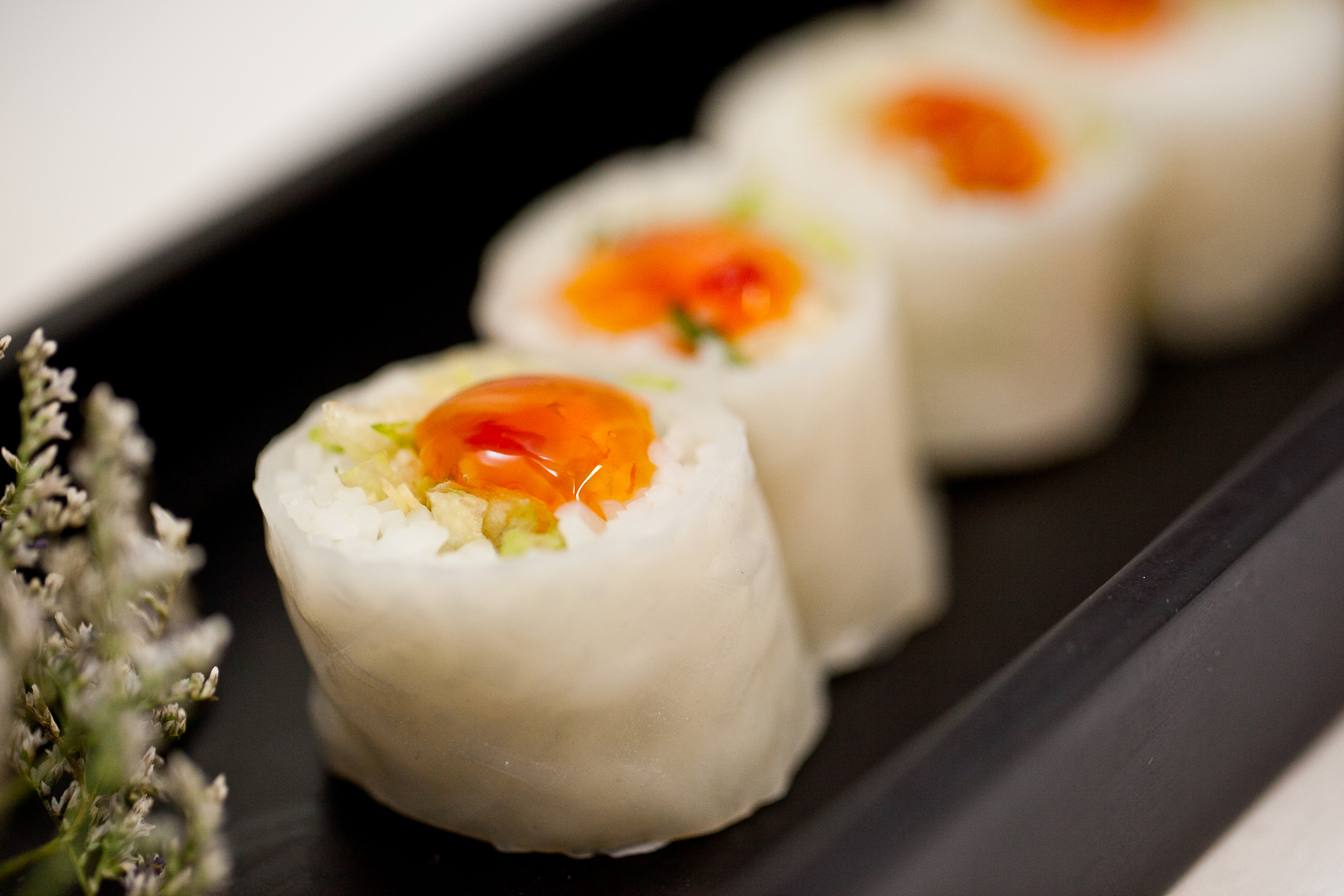 Summer Rolls with shredded carrots, cucumber and mint