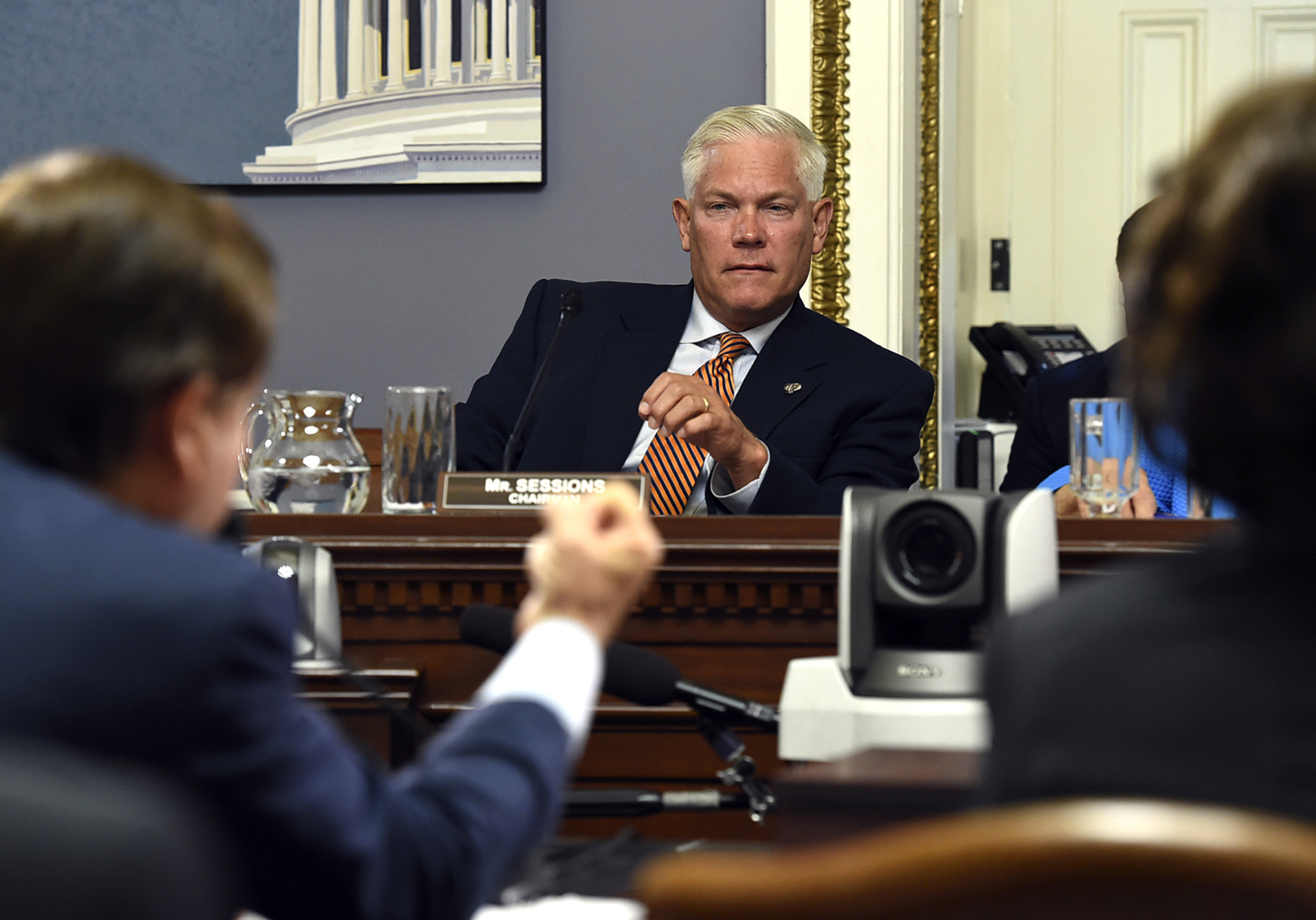 House Rules Committee Chairman Pete Sessions, R-Texas, listens as Chairman Rep. Ed Royce, left, R-Calif. speaks during a House Rules full committee meeting on the Iran nuclear program deal in Washington, Tuesday, Sept. 8, 2015. Sessions co-sponsored the Fair Campus Act, which was introduced in Congress in late July. (Molly Riley/AP)