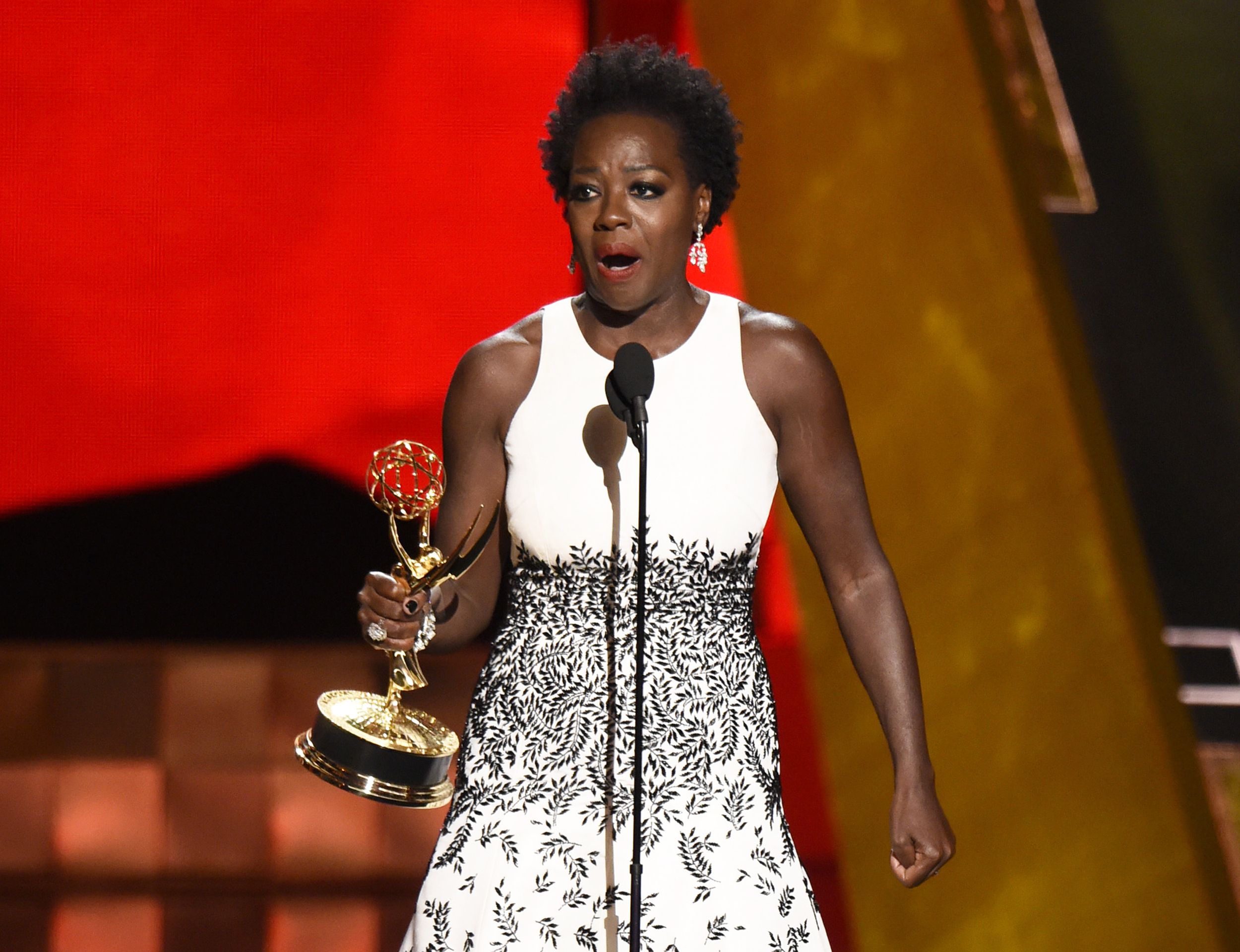 Viola Davis delivers an impassioned speech as she accepts the Emmy award for outstanding lead actress in a drama series for “How to Get Away With Murder." Davis is the first African-American woman to win the award. (AP)