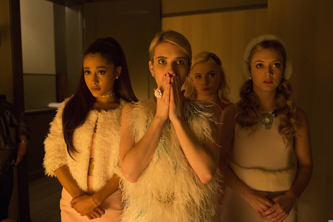 (From left to right) Ariana Grande, Emma Roberts, Abigail Breslin and Billie Lourd make up "the Chanels," a clique of disproportionate power operating within their murder-stricken sorority. "Scream Queens" is written by Ryan Murphy of "American Horror Story" and Glee." It debuts Sept. 22 on FOX. (Courtesy/Fox)