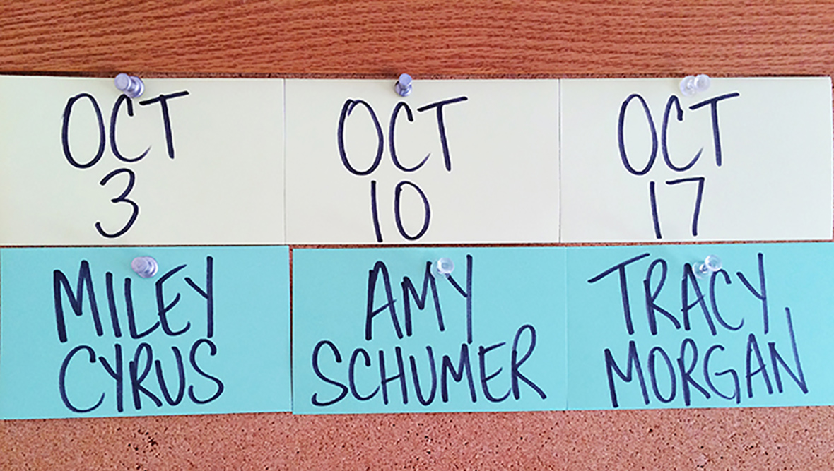The first three guests for the 41st season of "SNL" include Miley Cyrus, Amy Schumer, Tracy Morgan and musical guests to complement the actors (Courtesy/NBC).