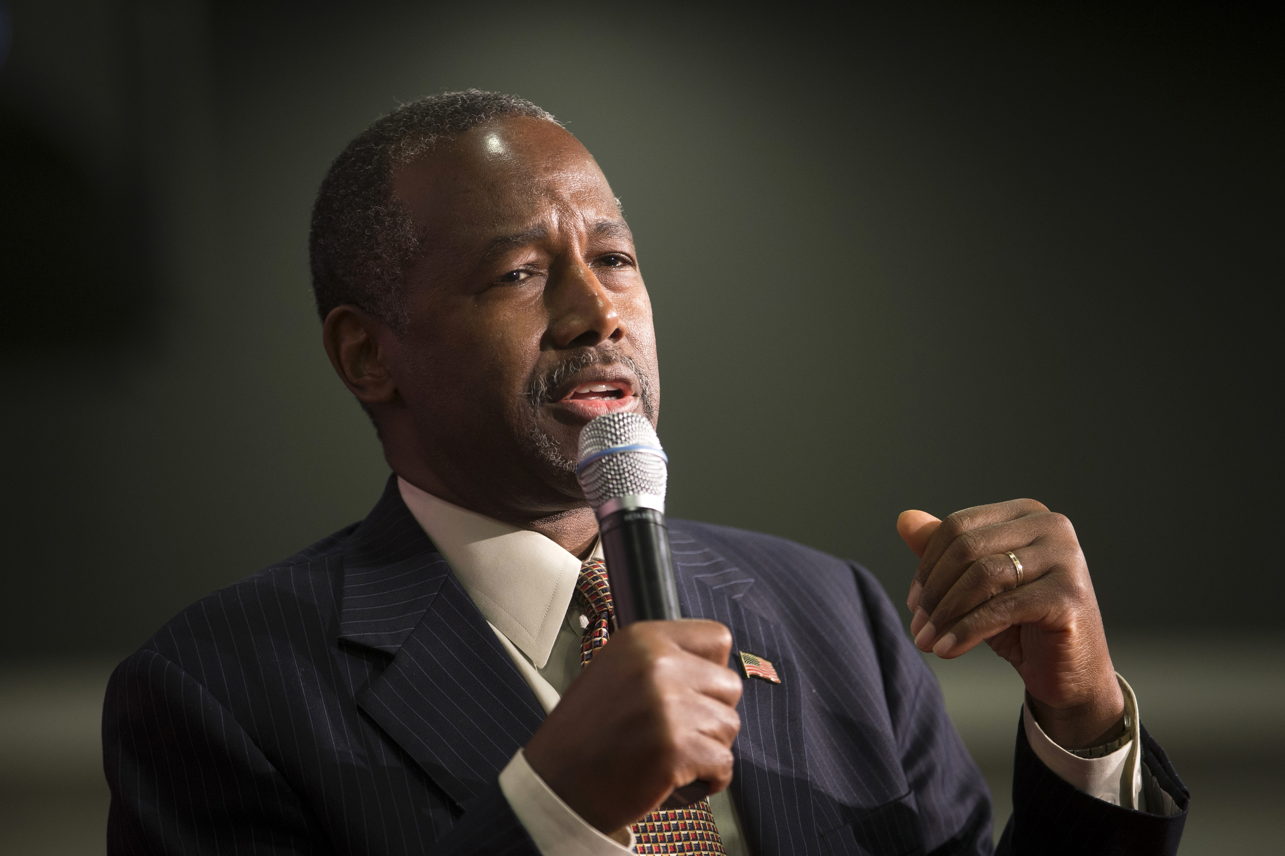 Republican presidential candidate Ben Carson speaks during a campaign rally at the Sharonville Convention Center, Tuesday, Sept. 22, 2015, in Cincinnati. (John Minchillo/AP)