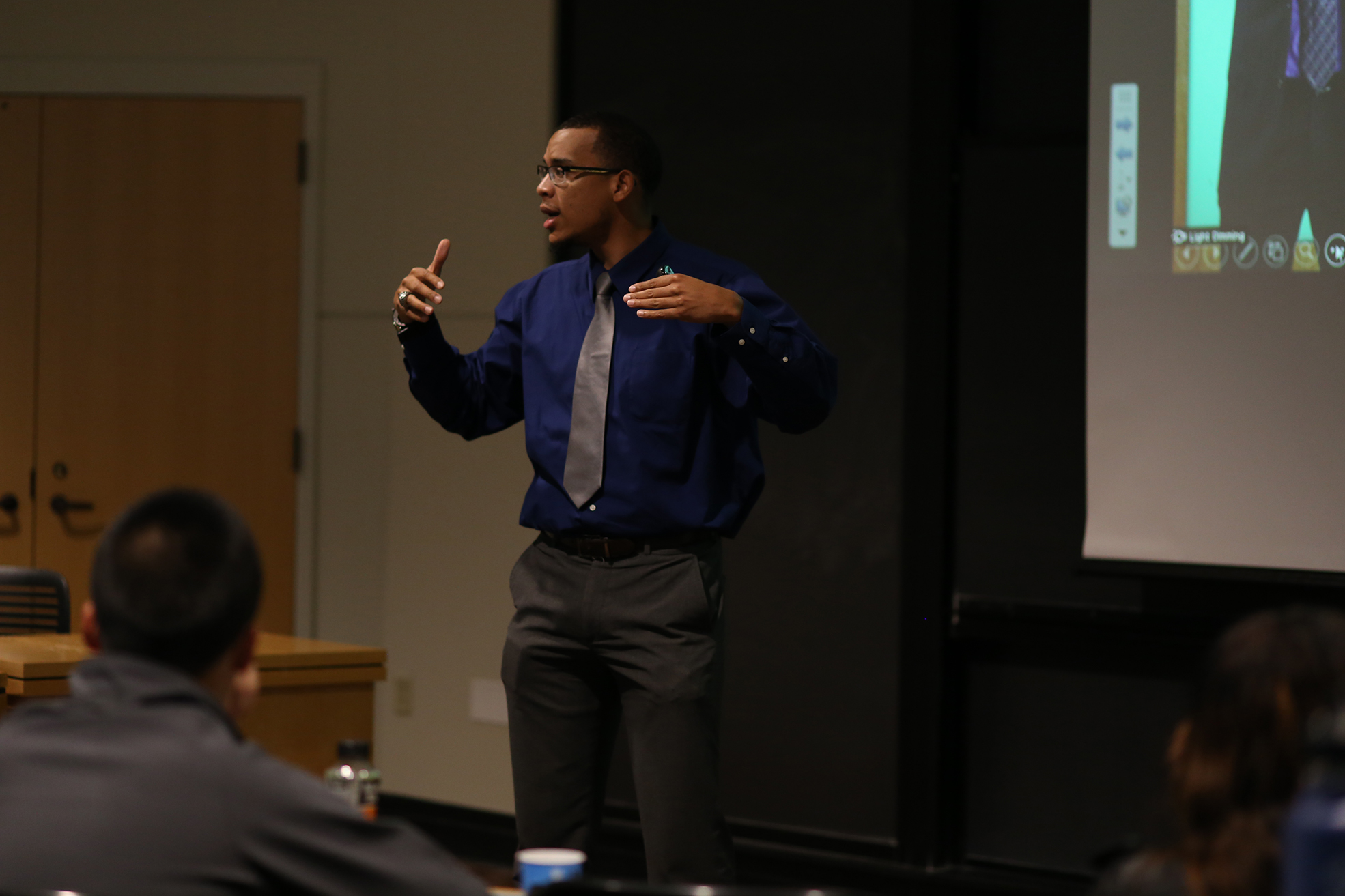 Motivational speaker Michael Mallery speaks during his presentation about building a personal brand to students at UConn's School of Business on Monday, Oct. 5, 2015. (Jackson Haigis/The Daily Campus)