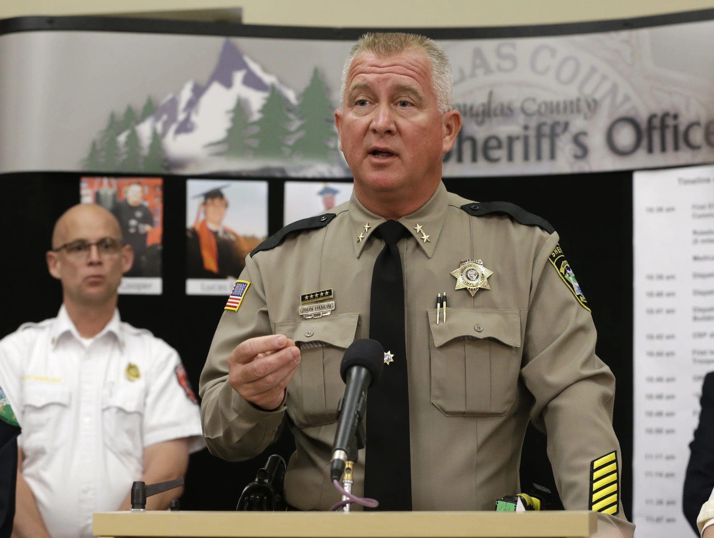 In this Oct. 3, 2015, file photo, Douglas County Sheriff John Hanlin speaks during a news conference, in Roseburg, Oregon. (Rich Pedroncelli, file/AP)