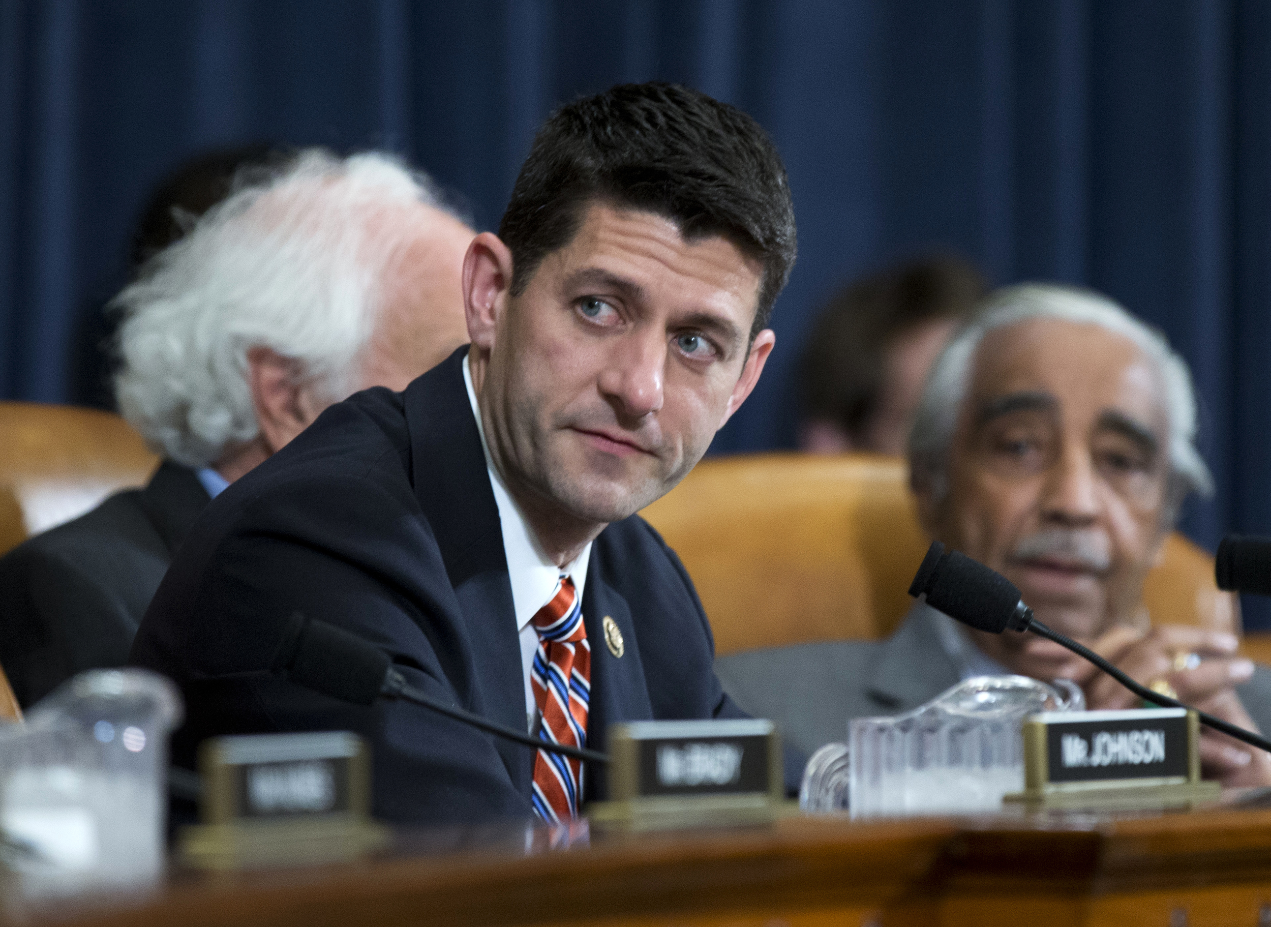 In this Wednesday, June 10, 2015, file photo, House Committee on Ways and Means Chairman Rep. Paul Ryan, R-Wis., presides over a committee hearing on Capitol Hill in Washington. Speaking on “Fox News Sunday,” on Sunday, Oct. 11, 2015, Freedom Caucus Chairman Jim Jordan of Ohio said his group would “look favorably” on Ryan if he runs for speaker, but for now the group is sticking with its endorsement of Florida’s Rep. Daniel Webster. (Manuel Balce Ceneta, File/AP)