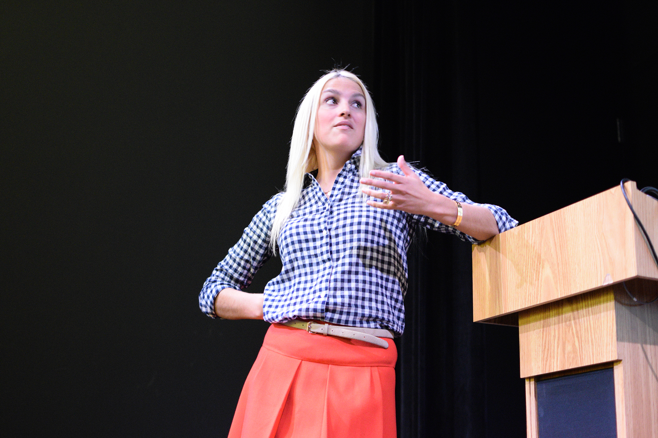 Schoolteacher and survivor Kaitlin Roig-DeBellis is seen during her reading of her new book, "Choosing Hope" at UConn on Wednesday, Oct. 21, 2015. (Grant Zitomer/The Daily Campus)